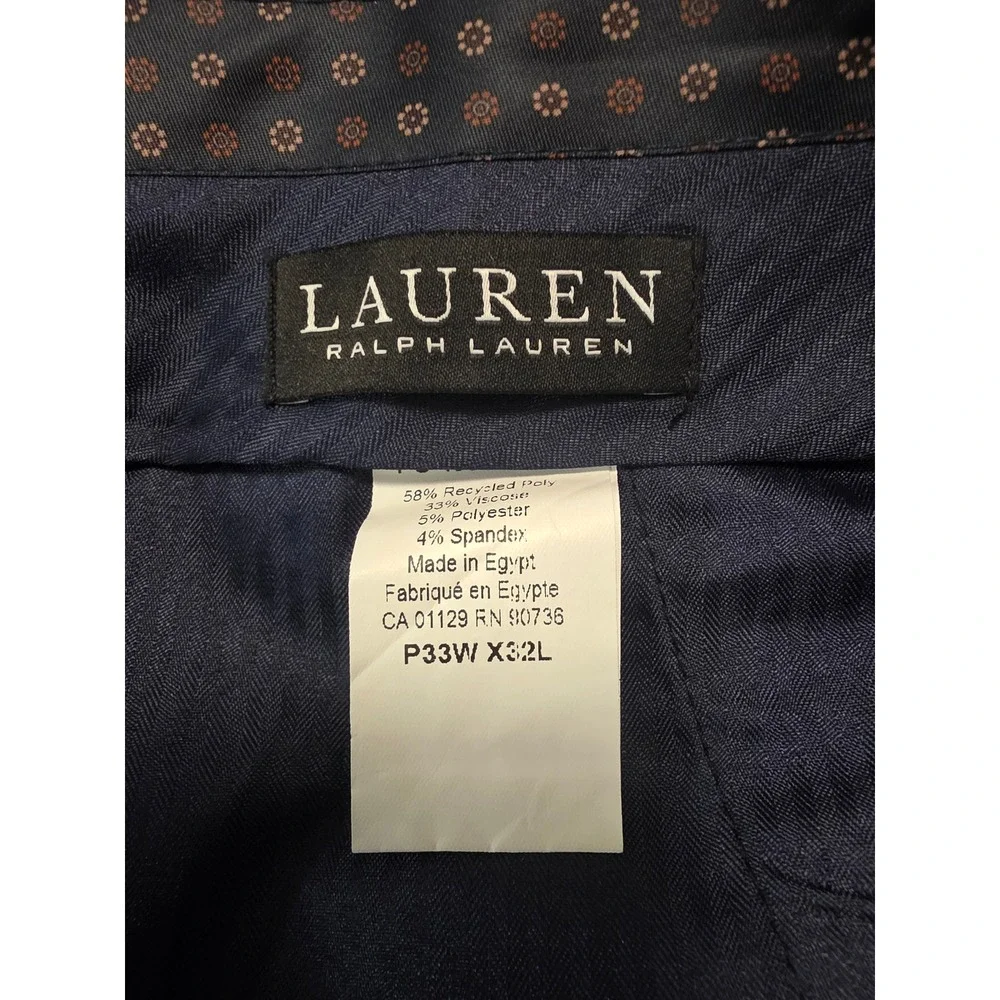 Lauren Ralph Lauren Mens Navy Blue Stretch Dress Pants 33W x 32L Flat Front